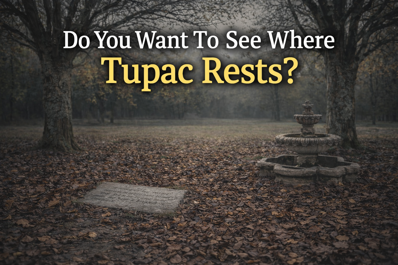Artistic representation related to searches for Tupac grave, showing a quiet private resting place linked to Tupac Shakur, not a public cemetery